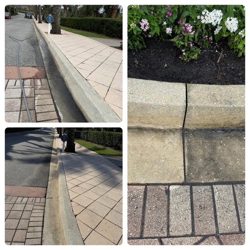 Curb cleaning before and after