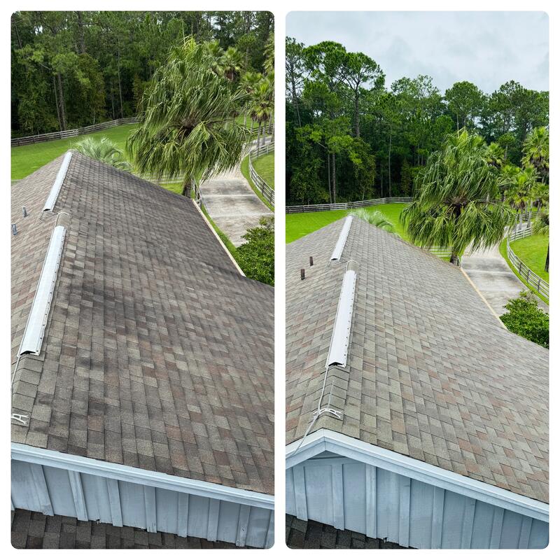 Roof washing before and after